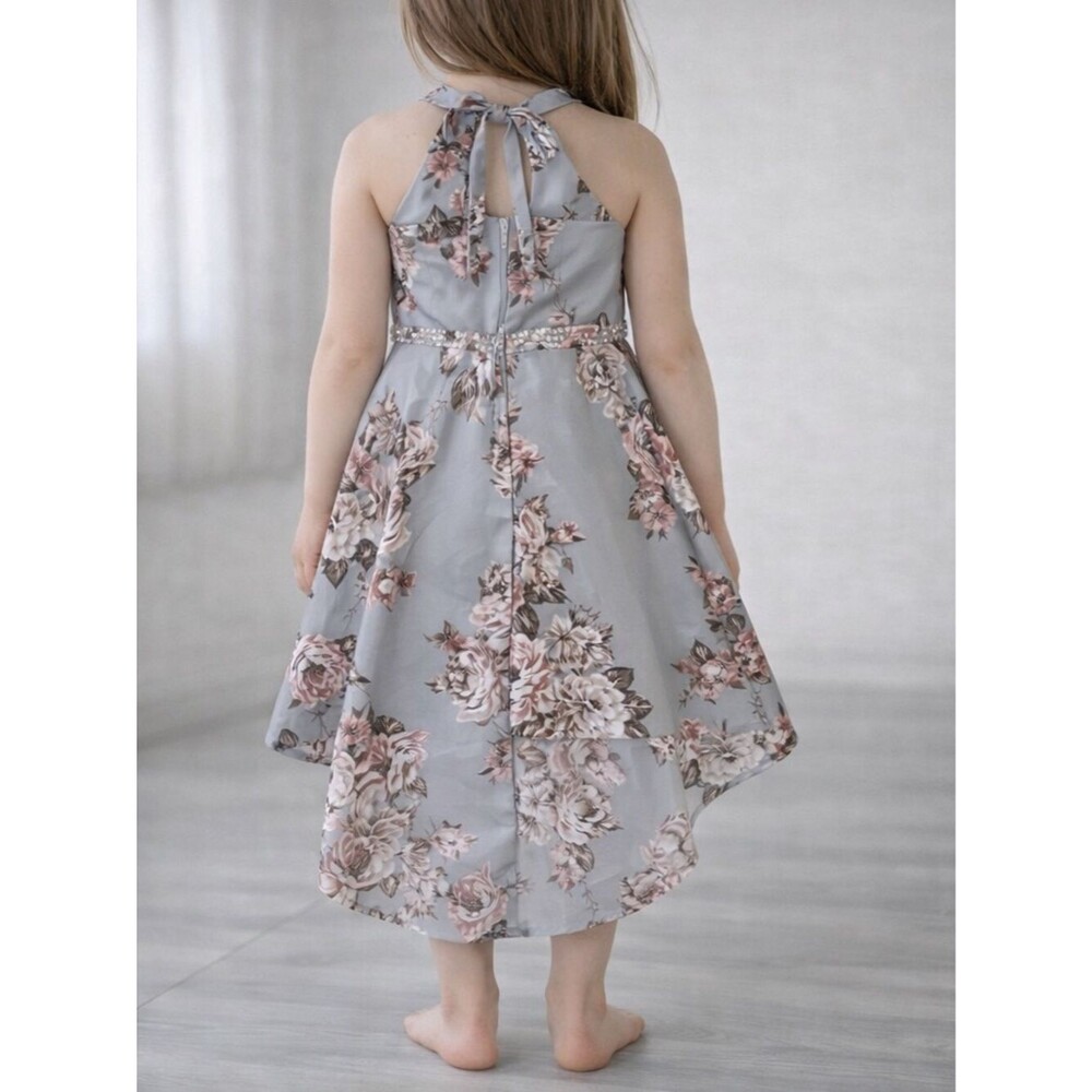 Speechless Girls Light Blue Floral High-Low Dress with Pink Accents - Picture 8 of 14